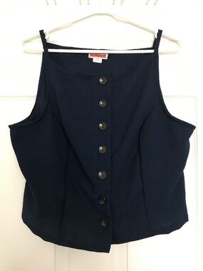 NWOT ReMADE By UO Remnants Crepe Button-Front High Boatneck Tank Top XL Blue